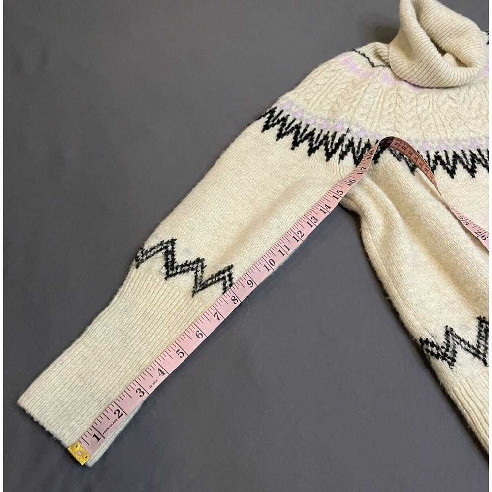 A New Day Womens Sz M Ivory Long Sleeve Turtle Neck Aztec Crochet Fuzzy Sweater - Picture 9 of 10